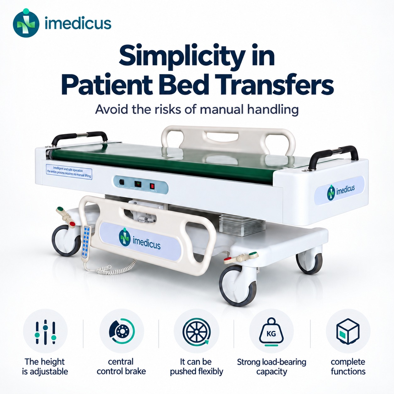 iMedicus electronic transfer bed angled view
